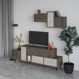 Decortie Hermes Modern Tv Unit Dark Coffee Gold Marble Effect With Wall Storage Unit 171.2Cm - thumbnail 4