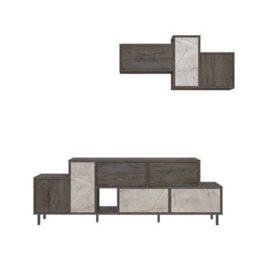 Decortie Hermes Modern Tv Unit Dark Coffee Gold Marble Effect With Wall Storage Unit 171.2Cm - thumbnail 2