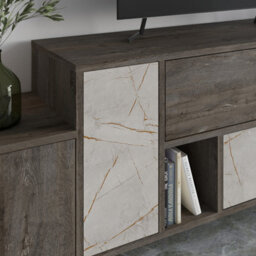 Decortie Hermes Modern Tv Unit Dark Coffee Gold Marble Effect With Wall Storage Unit 171.2Cm - thumbnail 6