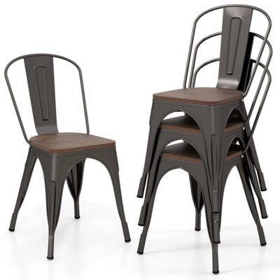Dining Chairs Set Of 4 Stackable Kitchen Side Chairs-Gun Metal - image 1