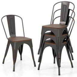 Dining Chairs Set Of 4 Stackable Kitchen Side Chairs-Gun Metal - thumbnail 1