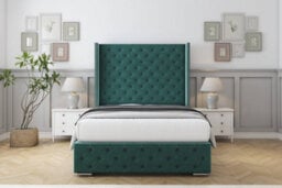 "Sloomy Arundel Emerald Plush Bed Frame With Mattress With 50""  Upholstered Wingback Headboard 4' Small Double"