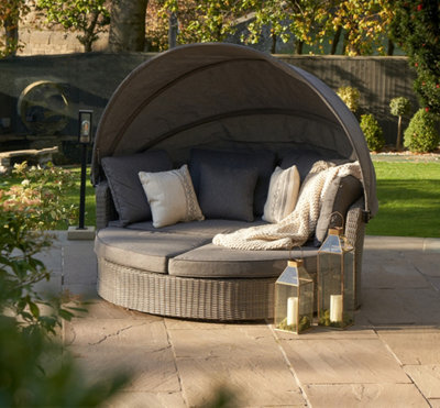 Pacific Lifestyle Outdoor Rattan Round Sofa Slate Grey Bermuda Day Bed - image 1