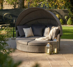 Pacific Lifestyle Outdoor Rattan Round Sofa Slate Grey Bermuda Day Bed - thumbnail 1
