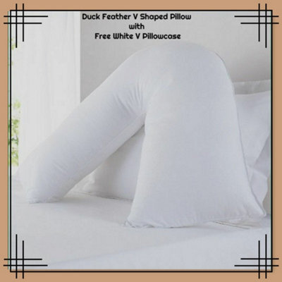 ARLinens Duck Feather V Shaped Pillow With Free White Pillowcase Orthopedic Head Neck Back Support V Shape Cushion - image 1