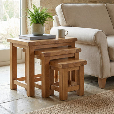 The Furniture Market Rustic Oak Nest Of Side Table Set - image 1