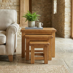 The Furniture Market Rustic Oak Nest Of Side Table Set - thumbnail 2