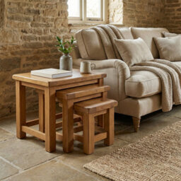 The Furniture Market Rustic Oak Nest Of Side Table Set - thumbnail 3