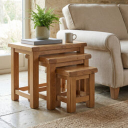 The Furniture Market Rustic Oak Nest Of Side Table Set