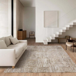 Furniturebox Uk Iona Beige Textured Squares Pattern Rug 160X230 - thumbnail 1