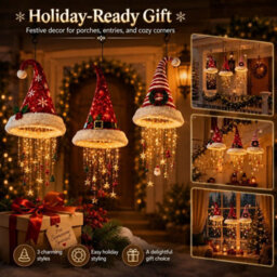 Amorly Christmas Lighted Santa Hat Chandelier, Warm Led Hanging Decor, Sequined Cone With Chime Star Tassel, Indoor Outdoor Decoration - thumbnail 8