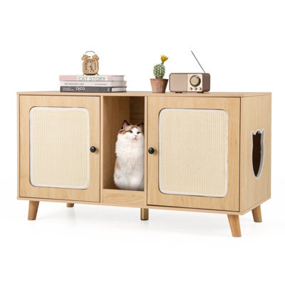 Costway Cat Litter Box Enclosure Hidden Cat Washroom Furniture-Natural - image 1
