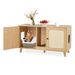 Costway Cat Litter Box Enclosure Hidden Cat Washroom Furniture-Natural - thumbnail 9