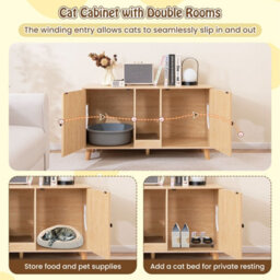 Costway Cat Litter Box Enclosure Hidden Cat Washroom Furniture-Natural - thumbnail 3