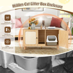 Costway Cat Litter Box Enclosure Hidden Cat Washroom Furniture-Natural - thumbnail 7