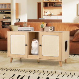 Costway Cat Litter Box Enclosure Hidden Cat Washroom Furniture-Natural - thumbnail 6