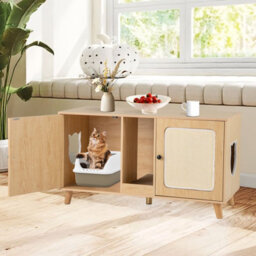 Costway Cat Litter Box Enclosure Hidden Cat Washroom Furniture-Natural - thumbnail 5