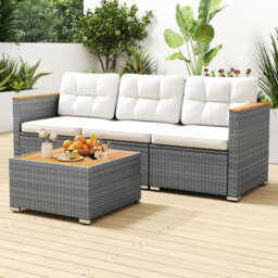 Costway 3-Seat Patio Couch Sofa Pe Rattan Wicker Outdoor Loveseat Furniture Set - thumbnail 4