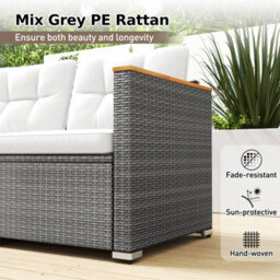 Costway 3-Seat Patio Couch Sofa Pe Rattan Wicker Outdoor Loveseat Furniture Set - thumbnail 6