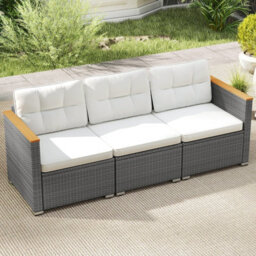 Costway 3-Seat Patio Couch Sofa Pe Rattan Wicker Outdoor Loveseat Furniture Set