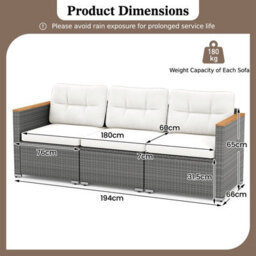Costway 3-Seat Patio Couch Sofa Pe Rattan Wicker Outdoor Loveseat Furniture Set - thumbnail 2