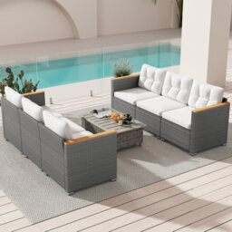 Costway 3-Seat Patio Couch Sofa Pe Rattan Wicker Outdoor Loveseat Furniture Set - thumbnail 3