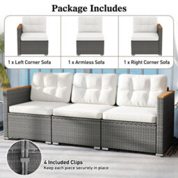 Costway 3-Seat Patio Couch Sofa Pe Rattan Wicker Outdoor Loveseat Furniture Set - thumbnail 9