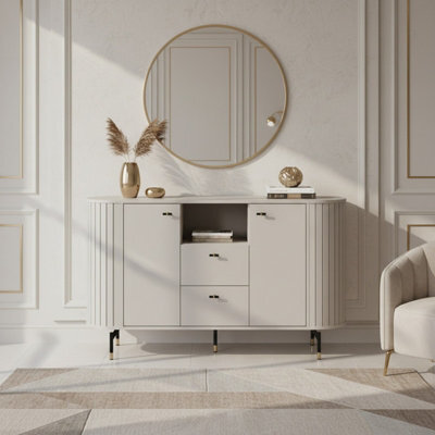 Modern Sideboard Chest Of Drawers 151Cm Soft Close Metal Legs Cashmere - image 1