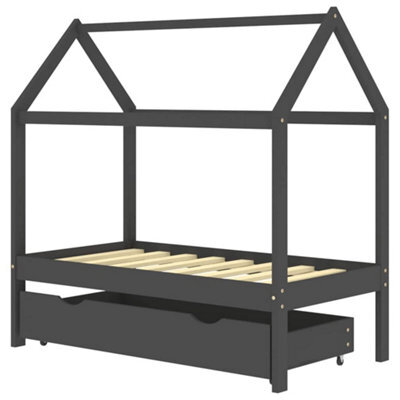 Vidaxl Kids Bed Frame With A Drawer Dark Grey Solid Pine Wood 70X140Cm - image 1