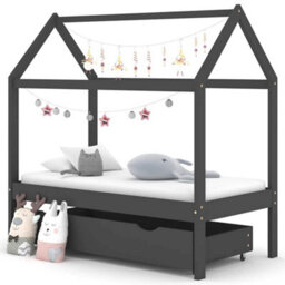 Vidaxl Kids Bed Frame With A Drawer Dark Grey Solid Pine Wood 70X140Cm - thumbnail 2