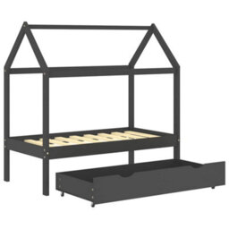 Vidaxl Kids Bed Frame With A Drawer Dark Grey Solid Pine Wood 70X140Cm - thumbnail 5