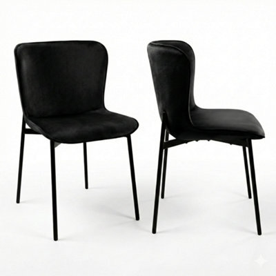 Evre Black Velvet Dining Chairs Set Of 2 With Metal Frame For Kitchen, Living Room & Bedroom - image 1