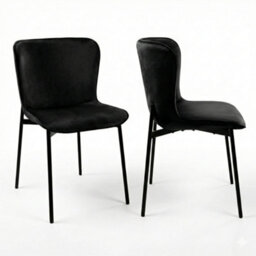 Evre Black Velvet Dining Chairs Set Of 2 With Metal Frame For Kitchen, Living Room & Bedroom - thumbnail 1