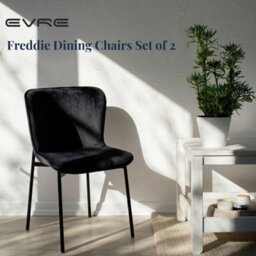 Evre Black Velvet Dining Chairs Set Of 2 With Metal Frame For Kitchen, Living Room & Bedroom - thumbnail 2