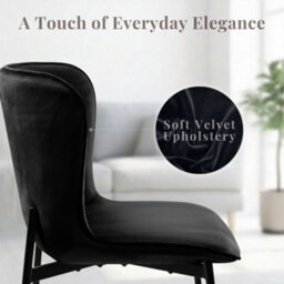 Evre Black Velvet Dining Chairs Set Of 2 With Metal Frame For Kitchen, Living Room & Bedroom - thumbnail 6