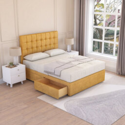 Sloomy Alabama Mustard Plush 4Ft6 Memory Foam Bed Set With 2 Drawers, Mattress & Headboard- Double - thumbnail 1