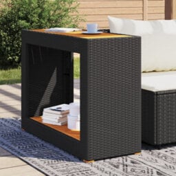 Berkfield Garden Side Table With Wooden Top Black 100X40X75 Cm Poly Rattan - thumbnail 3