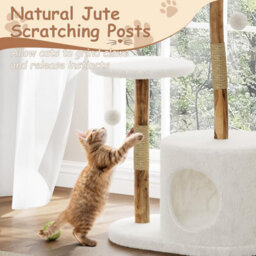 London Boutique 110 Cm Wooden Cat Tree, Multi-Level Cat Tower With Scratching Posts, Rattan Basket, Perches And Cat House, A Style - thumbnail 5