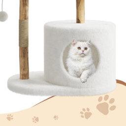 London Boutique 110 Cm Wooden Cat Tree, Multi-Level Cat Tower With Scratching Posts, Rattan Basket, Perches And Cat House, A Style - thumbnail 6