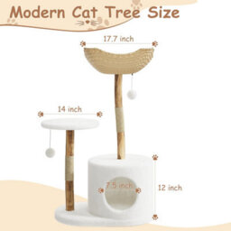 London Boutique 110 Cm Wooden Cat Tree, Multi-Level Cat Tower With Scratching Posts, Rattan Basket, Perches And Cat House, A Style - thumbnail 3