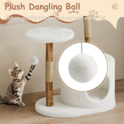 London Boutique 110 Cm Wooden Cat Tree, Multi-Level Cat Tower With Scratching Posts, Rattan Basket, Perches And Cat House, A Style - thumbnail 7