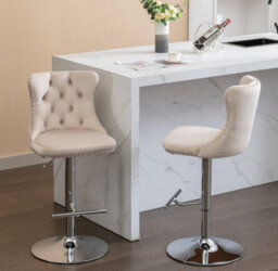 HomeTouch Set Of 2 Luxury Beige Velvet Swivel Bar Stools - thumbnail 2