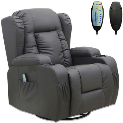 SquareBoxx Soho 10 In 1 Recliner Armchair With Swivel, Tilt Heated And Massage Functionality - Grey - image 1
