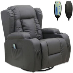 SquareBoxx Soho 10 In 1 Recliner Armchair With Swivel, Tilt Heated And Massage Functionality - Grey