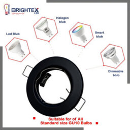 Brightex LED Brightex Pack Of 10 Gu10 Downlights Holder Round Recessed Ceiling Spotlight Fitting  Fire Rated Spot Light Ring  Matt Black Finish - thumbnail 2