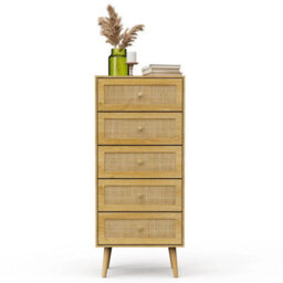 Tall Chest Of Drawers With Natural Rattan, Slim Chest Of Drawers - thumbnail 3