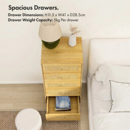 Tall Chest Of Drawers With Natural Rattan, Slim Chest Of Drawers - thumbnail 6