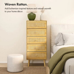 Tall Chest Of Drawers With Natural Rattan, Slim Chest Of Drawers - thumbnail 4