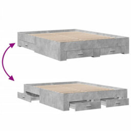 Berkfield Bed Frame With Drawers Without Mattress Concrete Grey 150X200 Cm King Size - thumbnail 7