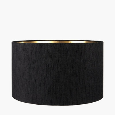 Pacific Lifestyle 40Cm Art Deco Black Lamp Shade Slubbed Faux Silk Gold Lined Cylinder Table Or Floor Lampshade - image 1